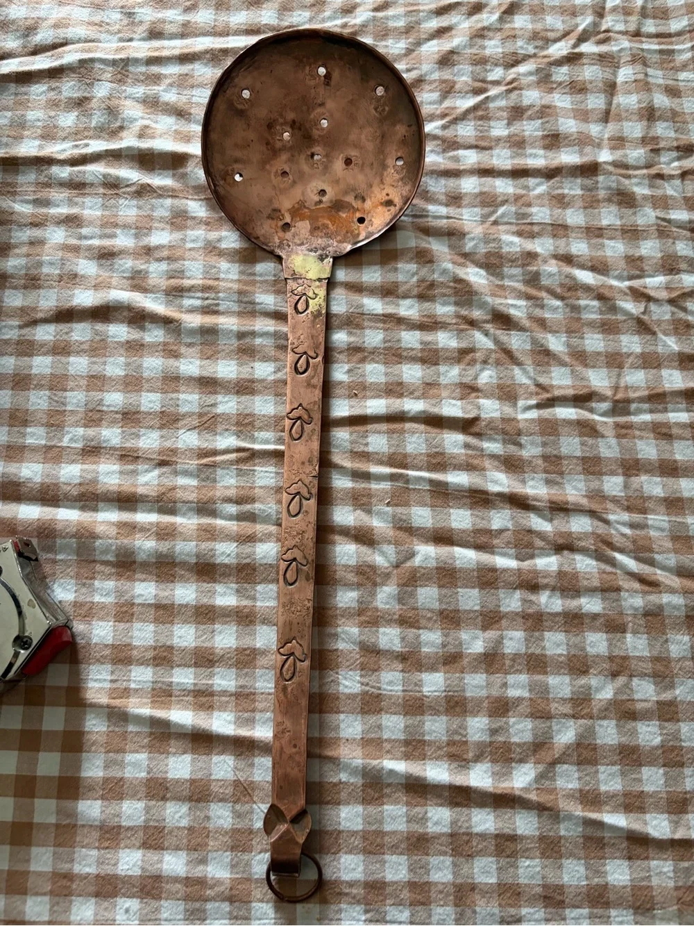 Copper Slotted Serving Spoon - Decorative Long-Handle Kitchen Spoon